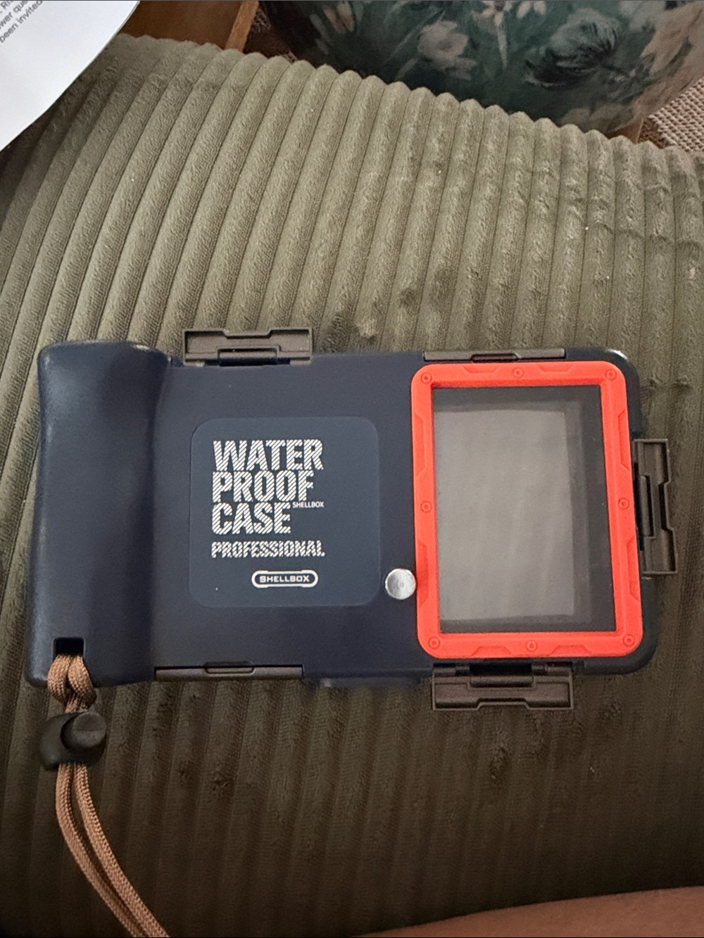 Protective Waterproof Phone Case with Navy Body and Red Accents